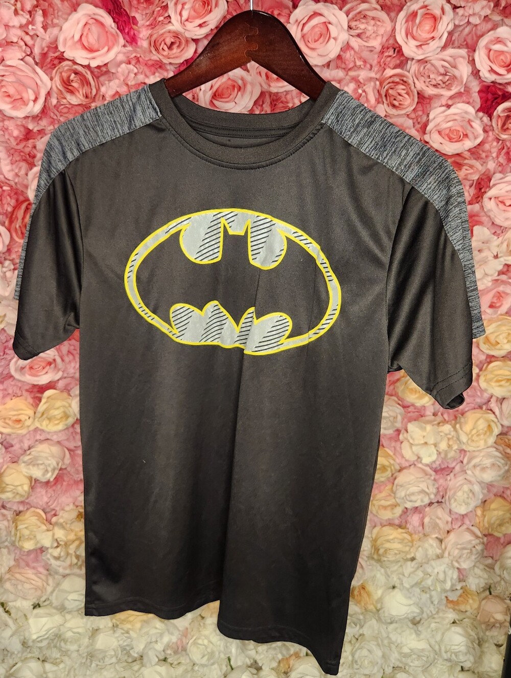 Black Batman Logo Graphic Tee with Yellow Accent
